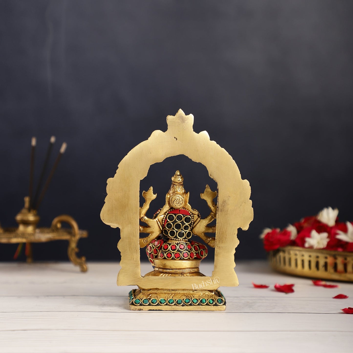 Exquisite Brass Varahi Amman Idol with Frame 6 inch stonework