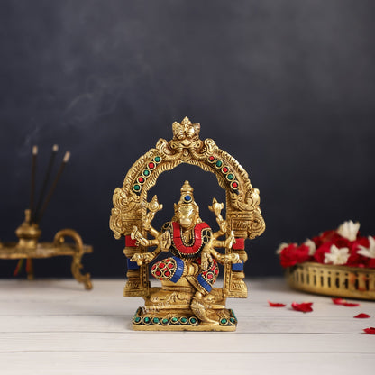 Exquisite Brass Varahi Amman Idol with Frame 6 inch stonework