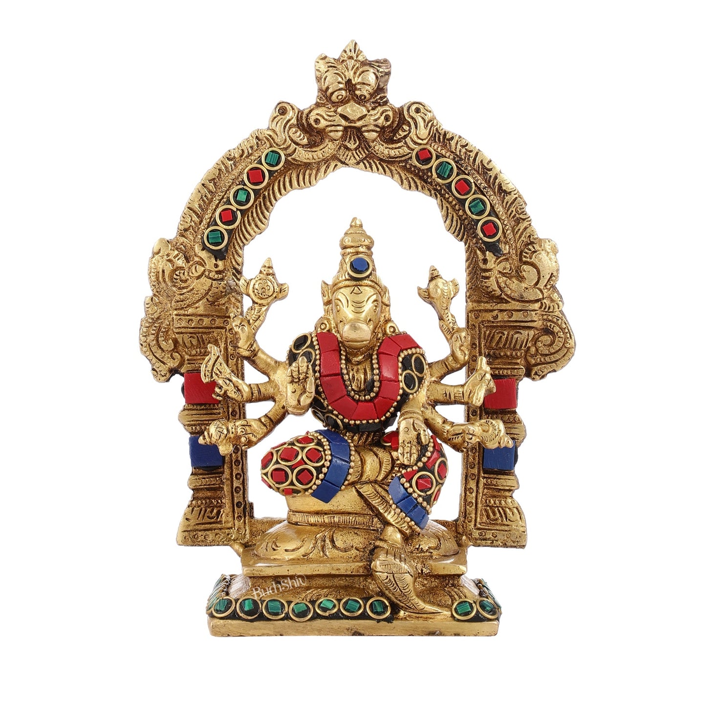 Exquisite Brass Varahi Amman Idol with Frame 6 inch stonework