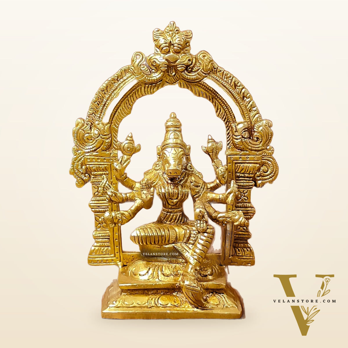Exquisite Brass Varahi Amman Idol with Frame 6 inch