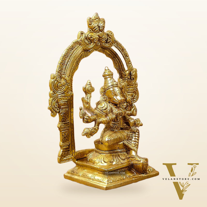 Exquisite Brass Varahi Amman Idol with Frame 6 inch