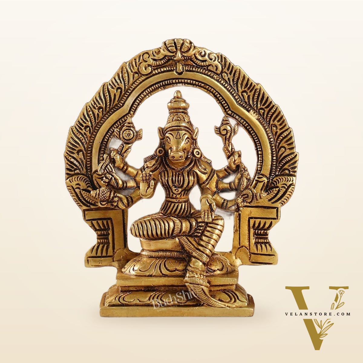 Exquisite Brass Varahi Idol with Arch | 5.5" Height | Intricate Craftsmanship