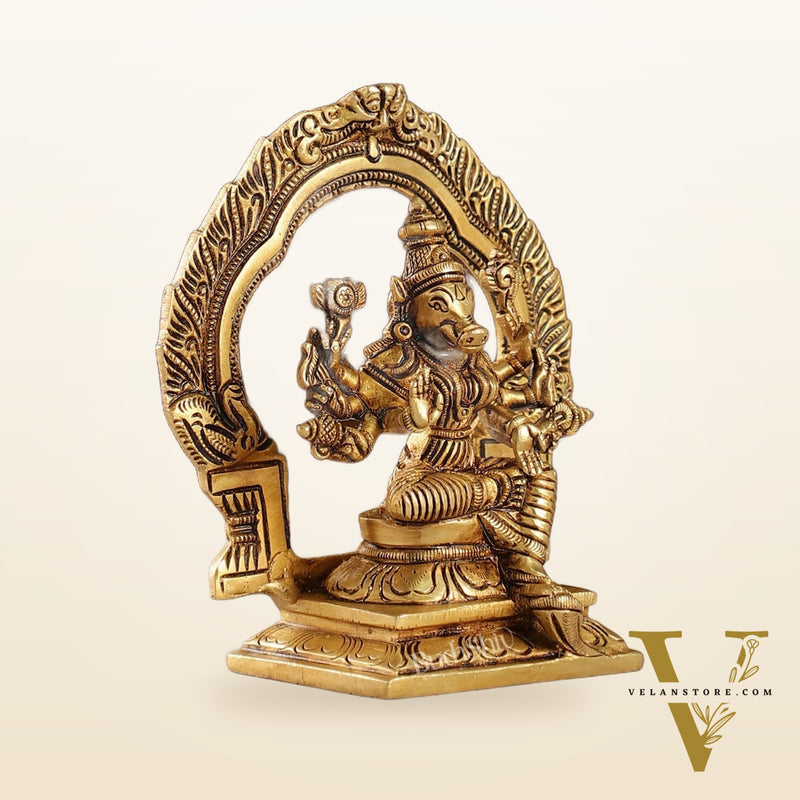 Exquisite Brass Varahi Idol with Arch | 5.5" Height | Intricate Craftsmanship