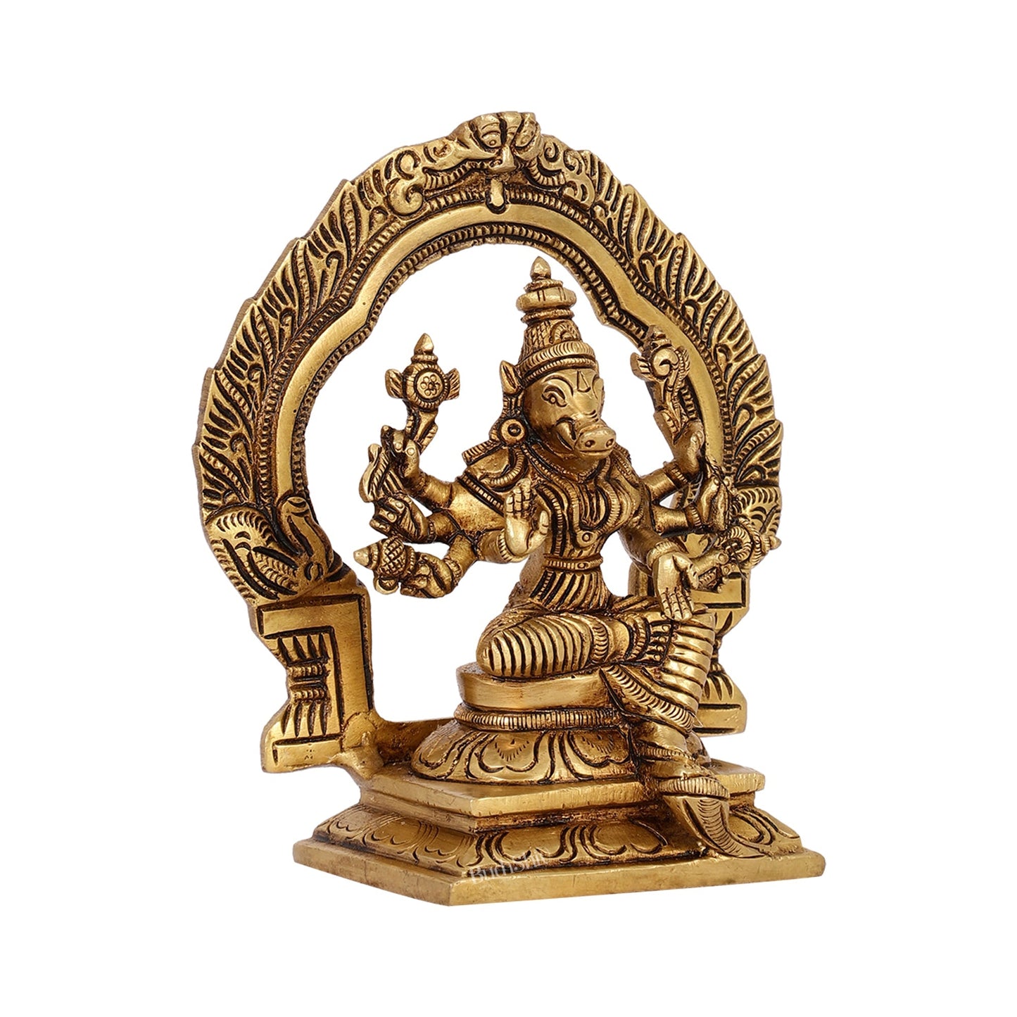 Exquisite Brass Varahi Idol with Arch | 5.5" Height | Intricate Craftsmanship