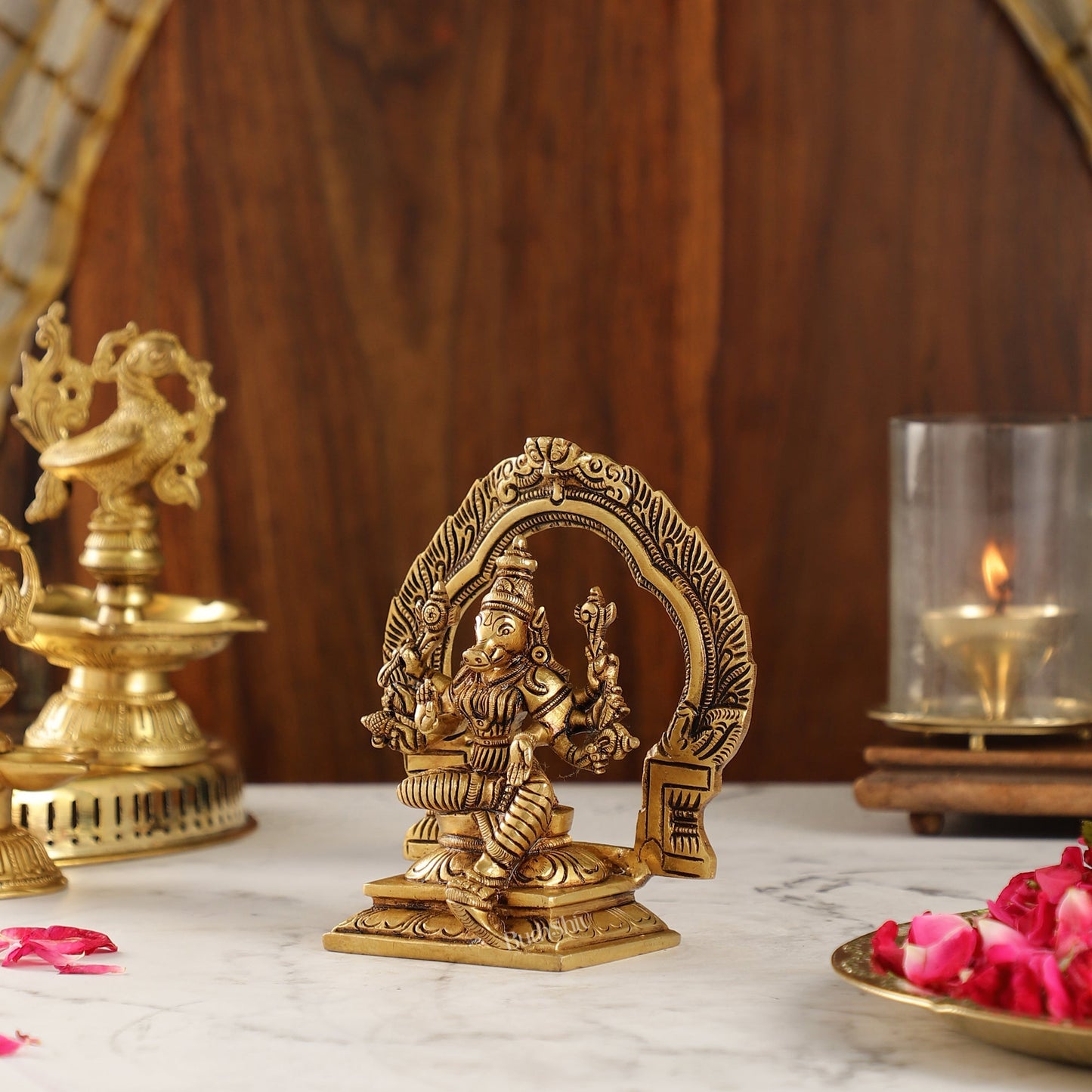 Exquisite Brass Varahi Idol with Arch | 5.5" Height | Intricate Craftsmanship