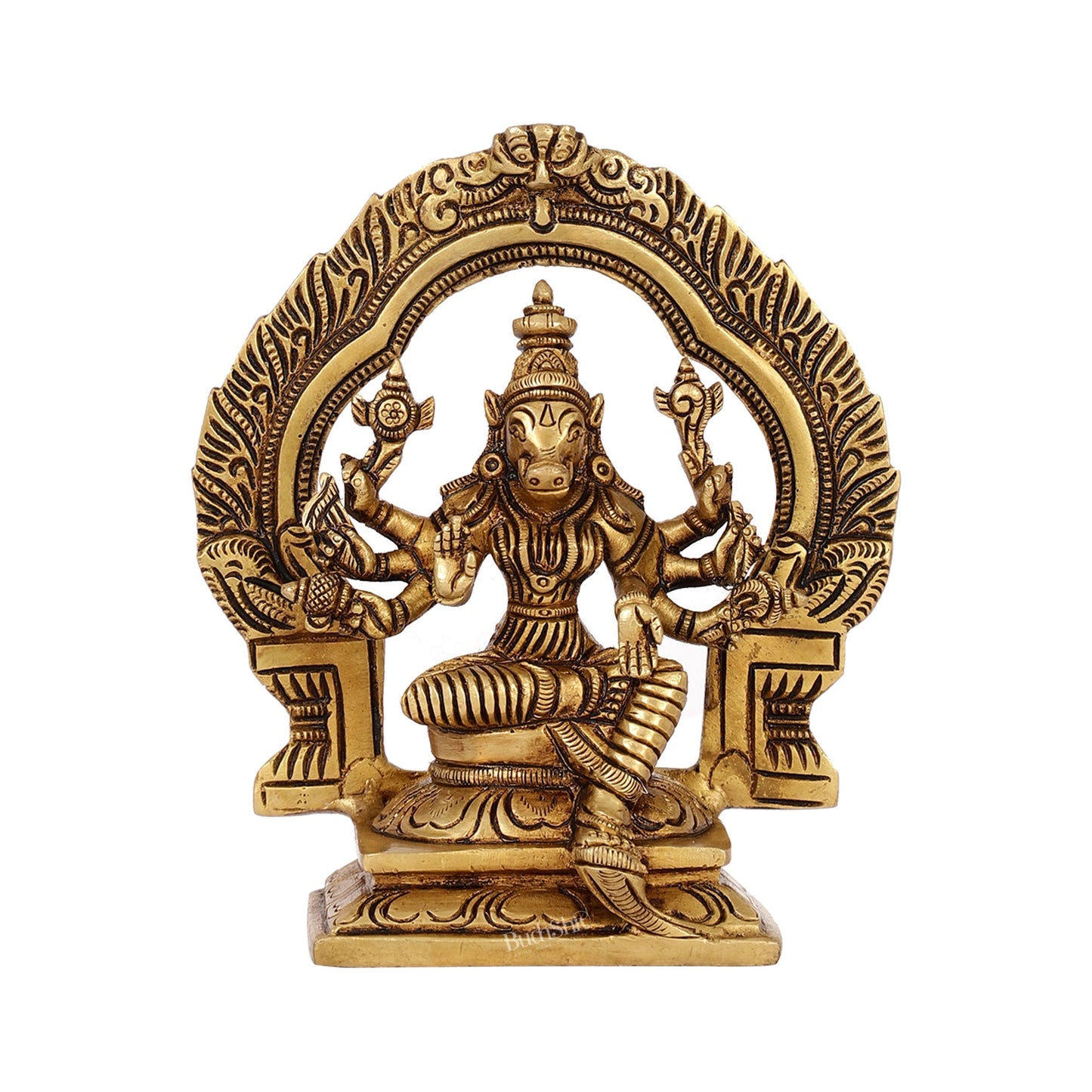 Exquisite Brass Varahi Idol with Arch | 5.5" Height | Intricate Craftsmanship