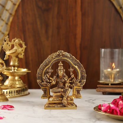 Exquisite Brass Varahi Idol with Arch | 5.5" Height | Intricate Craftsmanship