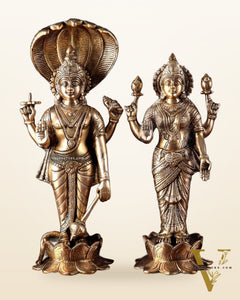 Exquisite Brass Vishnu and Lakshmi idol pair 18"