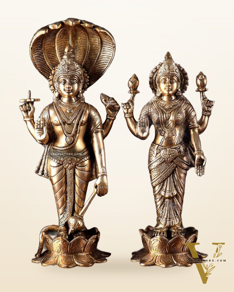 Exquisite Brass Vishnu and Lakshmi idol pair 18"