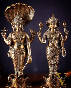 Exquisite Brass Vishnu and Lakshmi idol pair 18"