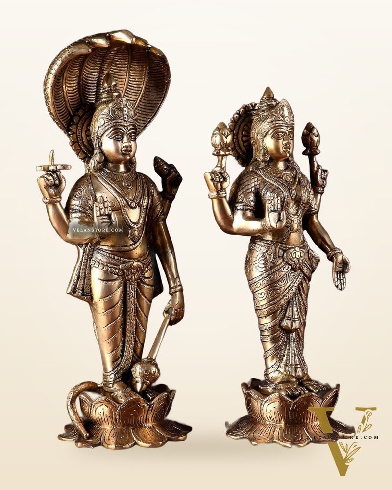 Exquisite Brass Vishnu and Lakshmi idol pair 18"