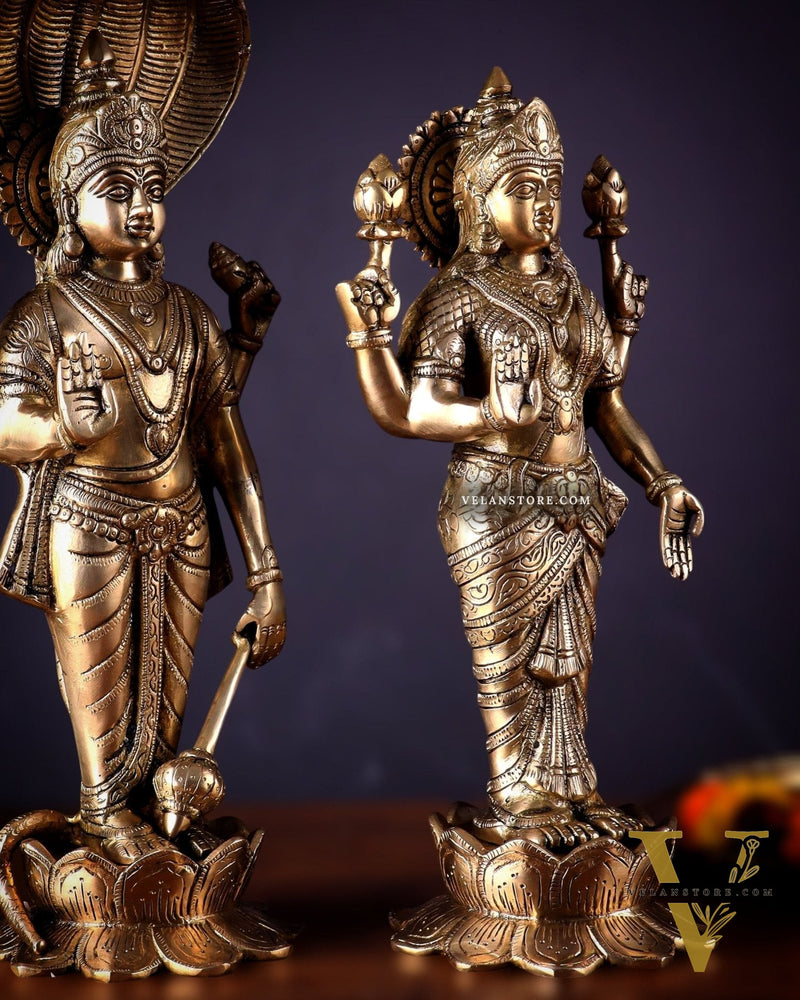 Exquisite Brass Vishnu and Lakshmi idol pair 18"