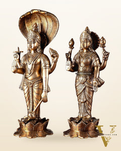 Exquisite Brass Vishnu and Lakshmi idol pair 18"