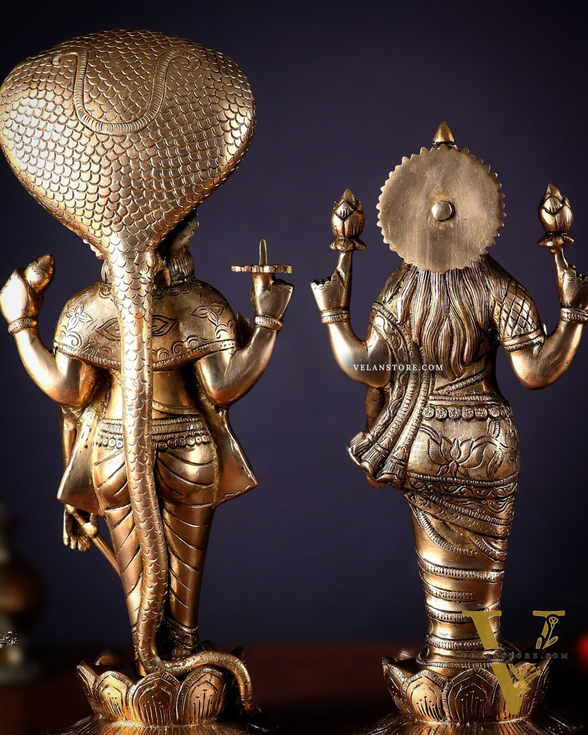 Exquisite Brass Vishnu and Lakshmi idol pair 18"
