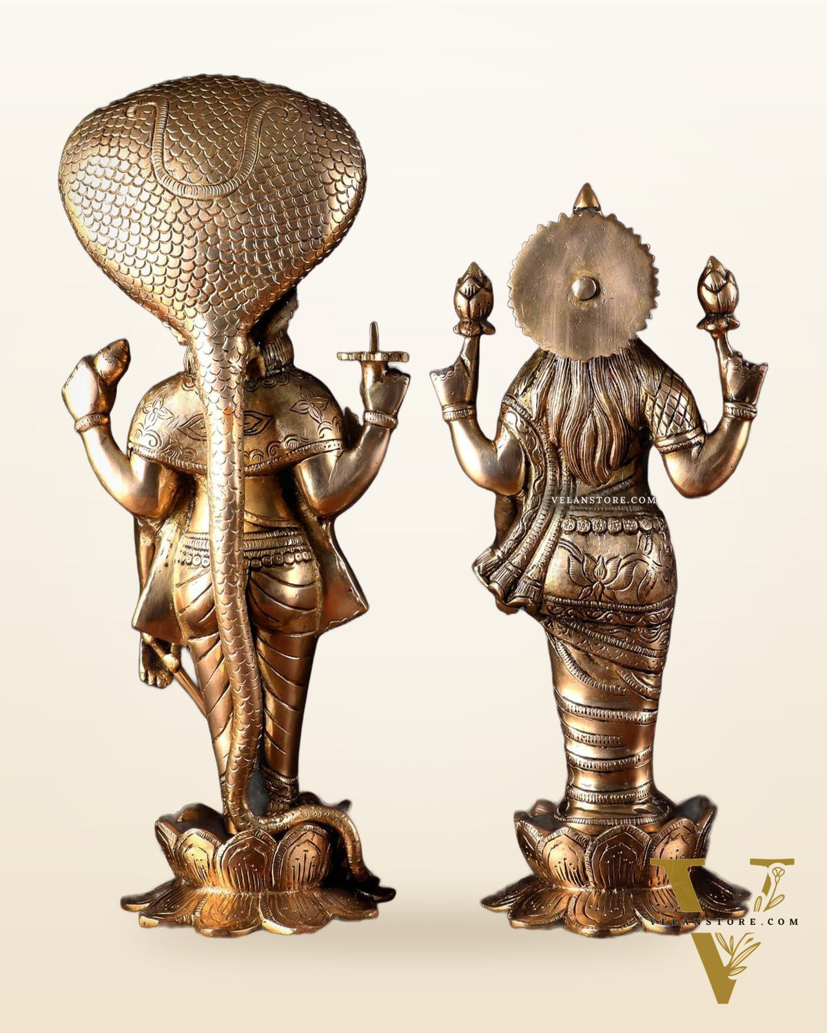 Exquisite Brass Vishnu and Lakshmi idol pair 18"