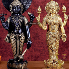 Exquisite Brass Vishnu and Lakshmi idol pair black and gold 18"