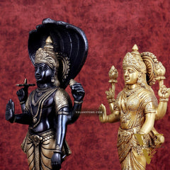 Exquisite Brass Vishnu and Lakshmi idol pair black and gold 18"