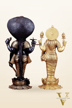 Exquisite Brass Vishnu and Lakshmi idol pair black and gold 18"