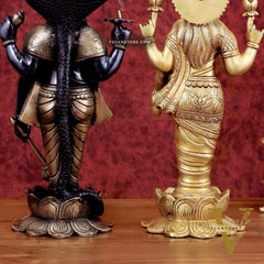 Exquisite Brass Vishnu and Lakshmi idol pair black and gold 18"
