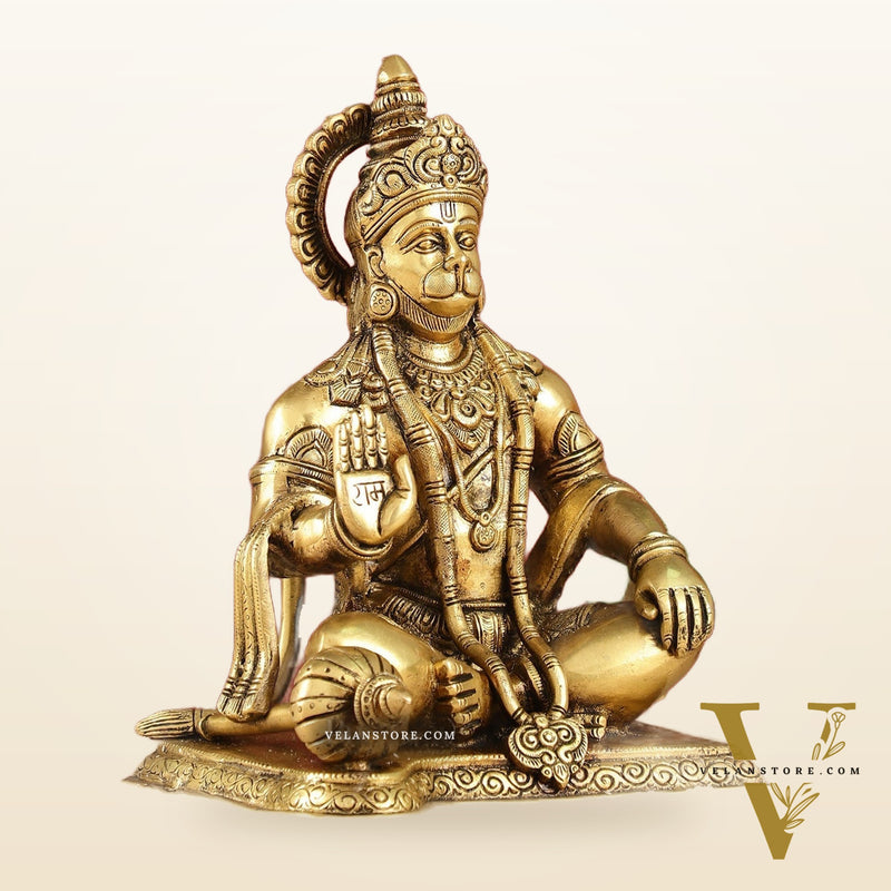 Exquisite Craftsmanship: Lord Hanuman Brass Idol 9.5"