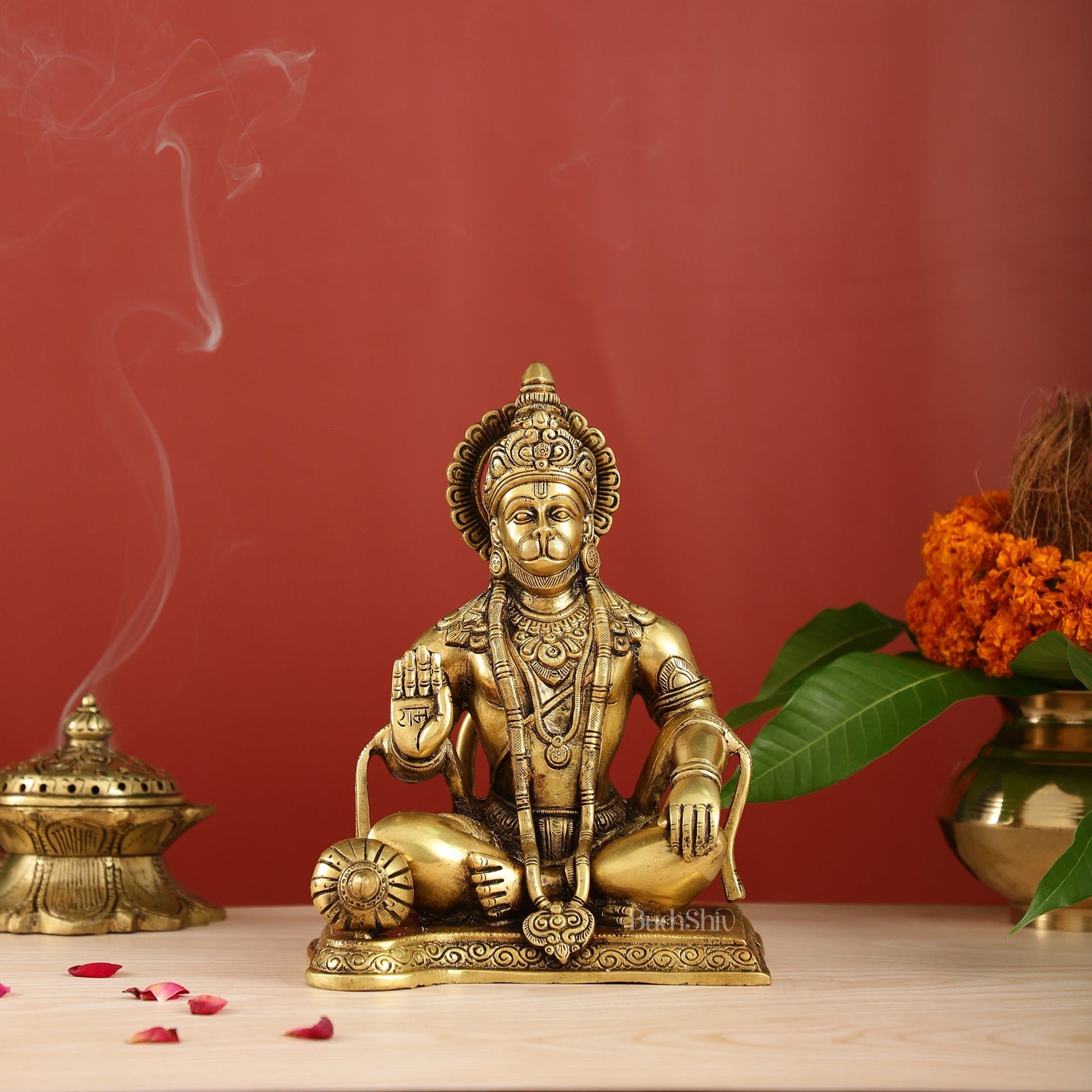 Exquisite Craftsmanship: Lord Hanuman Brass Idol 9.5"