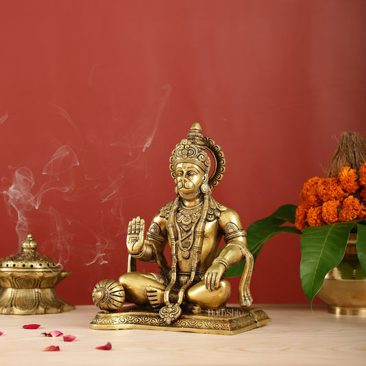 Exquisite Craftsmanship: Lord Hanuman Brass Idol 9.5"