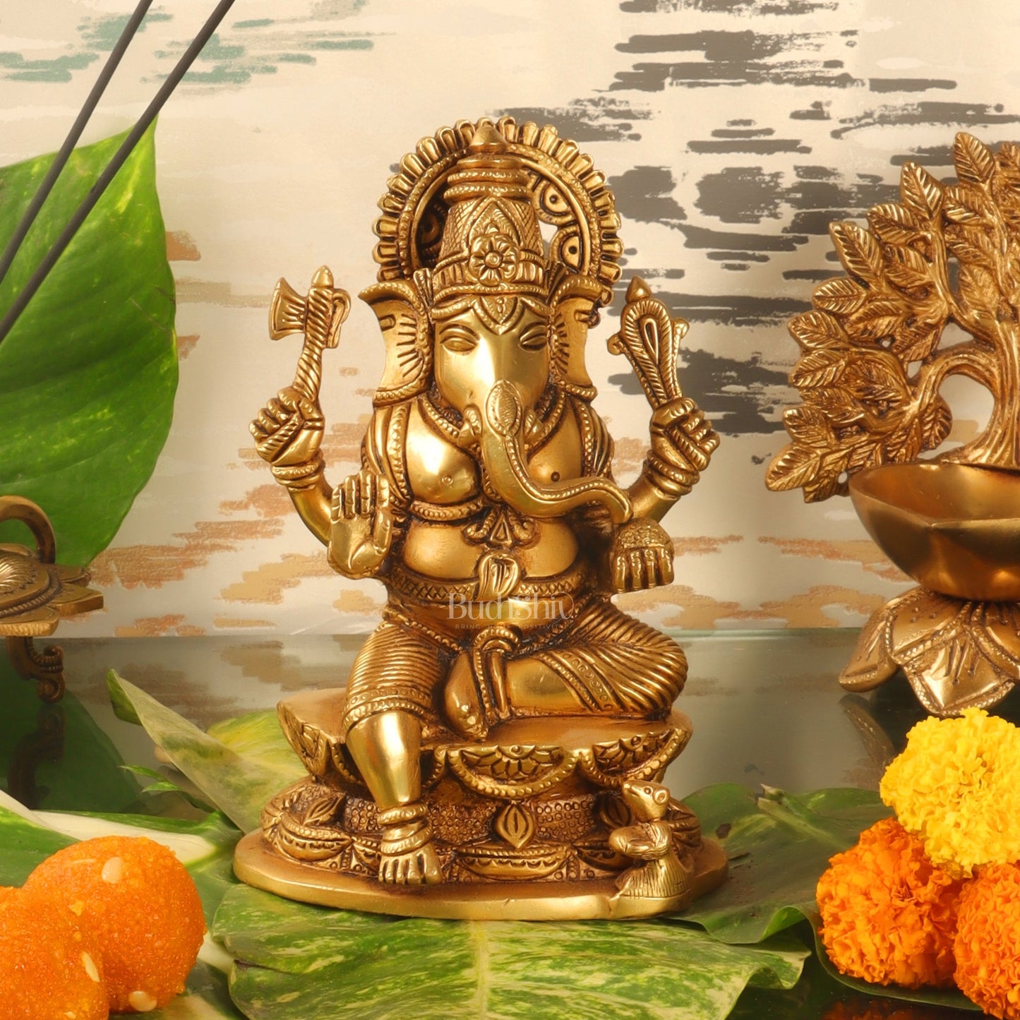 Handcrafted Brass Ganesha Statue 7"