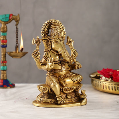 Exquisite Handcrafted Brass Ganesha Statue | Height 7 inches