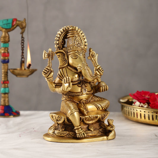 Exquisite Handcrafted Brass Ganesha Statue | Height 7 inches