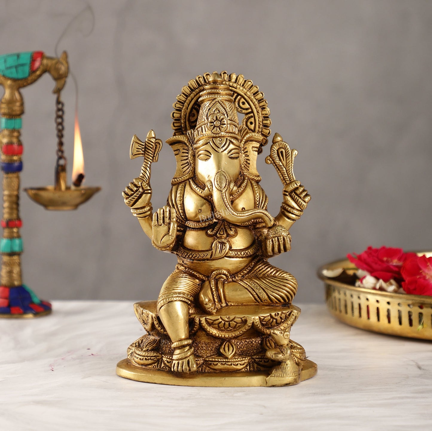 Exquisite Handcrafted Brass Ganesha Statue | Height 7 inches