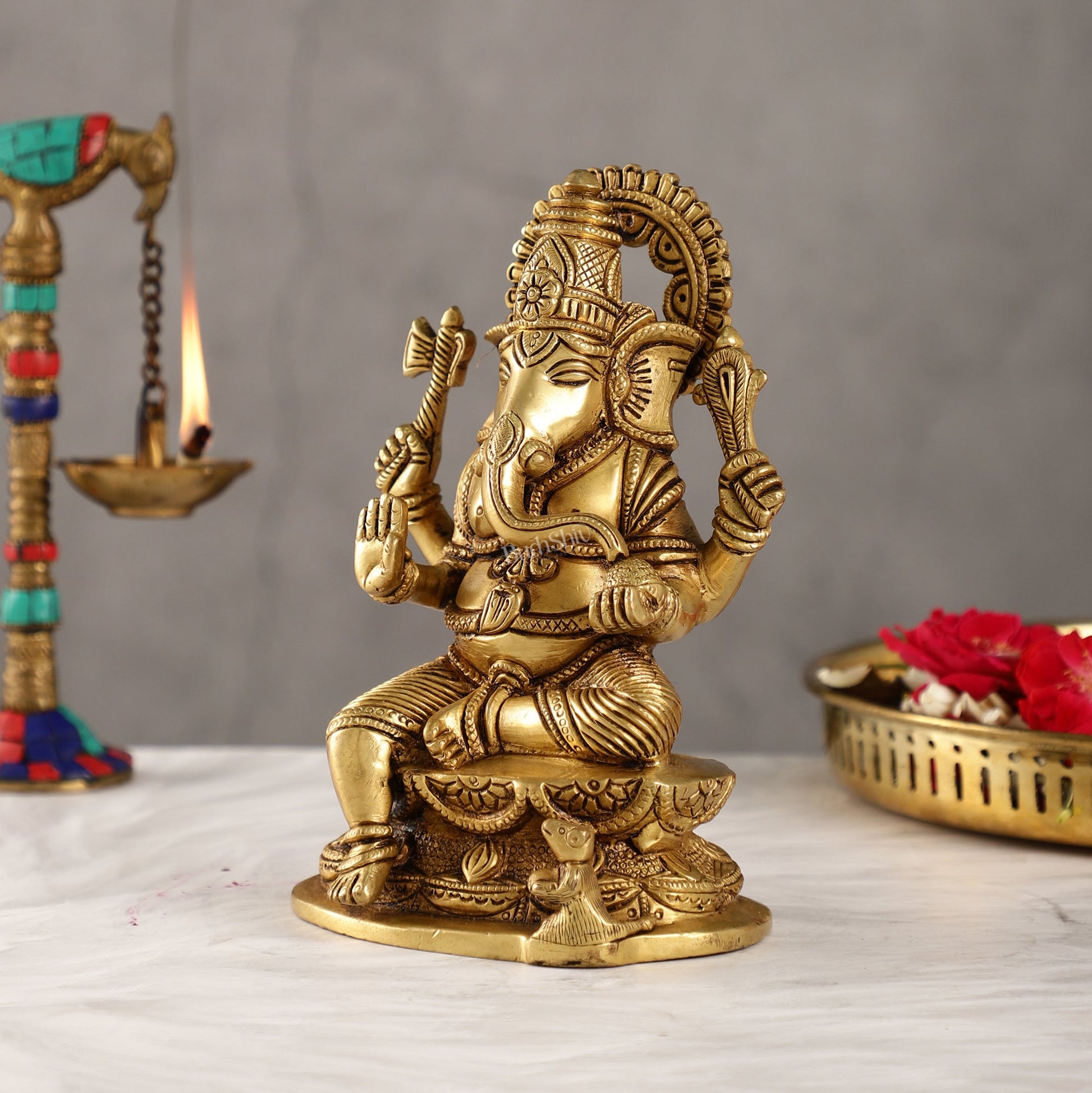 Exquisite Handcrafted Brass Ganesha Statue | Height 7 inches