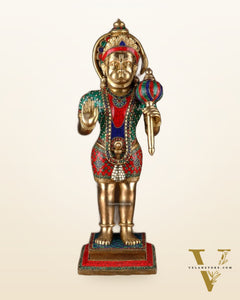 Exquisite Handcrafted Brass Lord Hanuman Statue with Meenakari - 23"