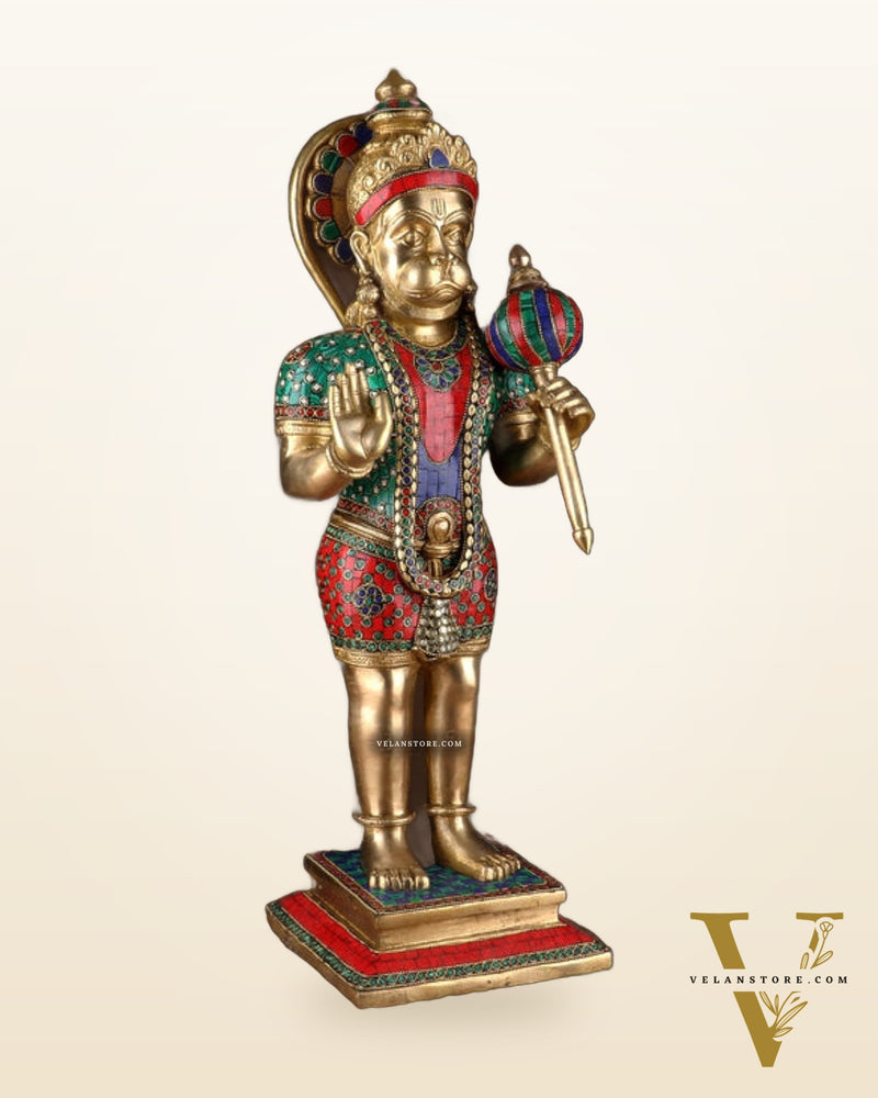 Exquisite Handcrafted Brass Lord Hanuman Statue with Meenakari - 23"