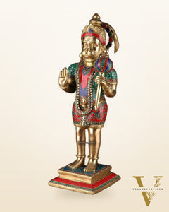 Exquisite Handcrafted Brass Lord Hanuman Statue with Meenakari - 23"