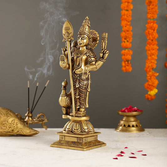 Handcrafted Brass Murugan Lord Kartikeya Statue | 14" Height |