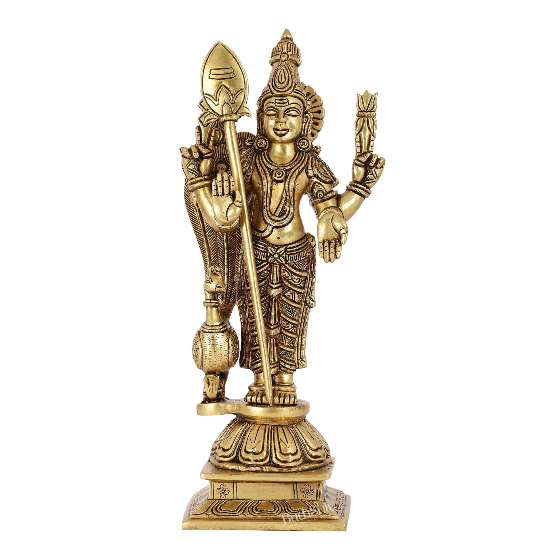 Handcrafted Brass Murugan Lord Kartikeya Statue | 14" Height |