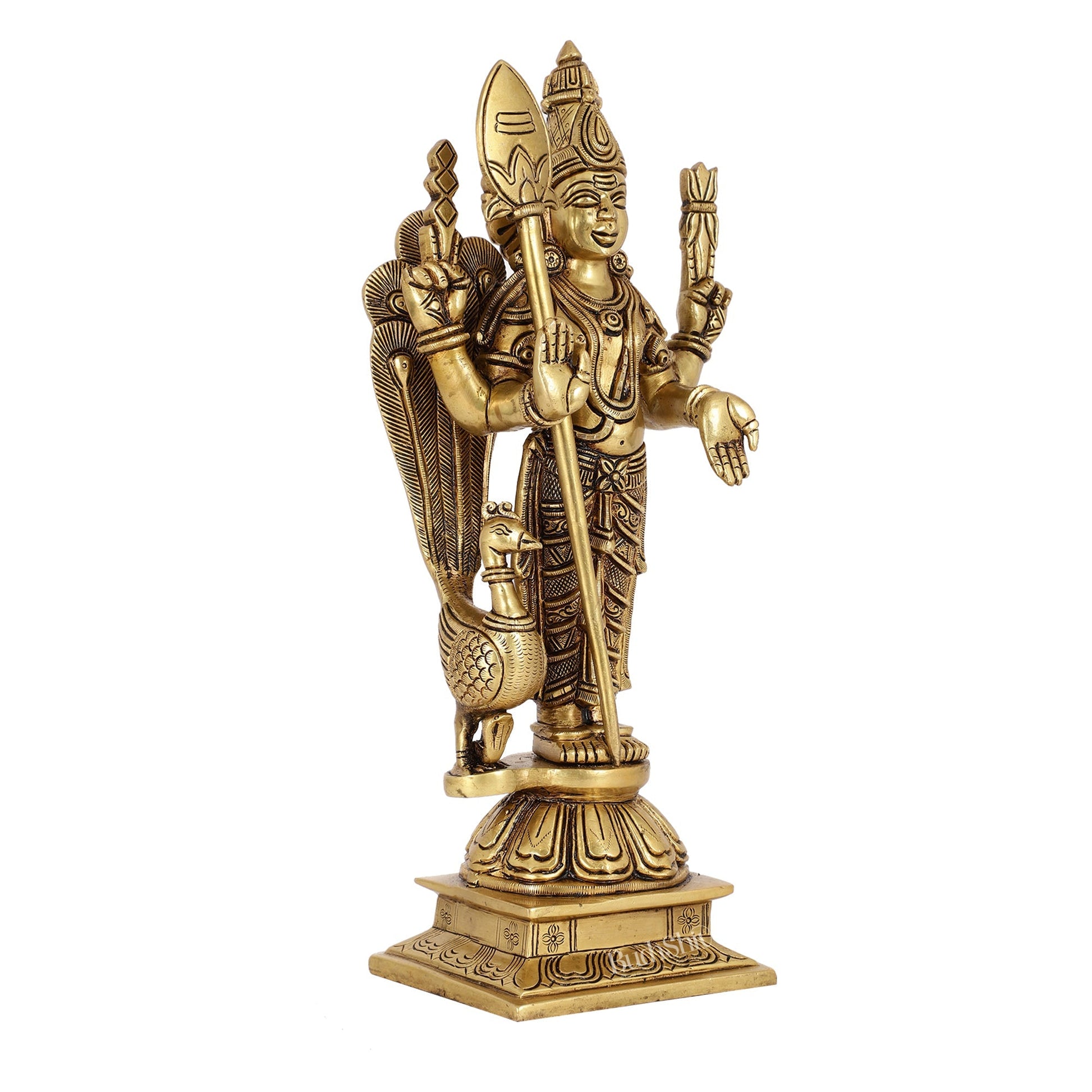 Handcrafted Brass Murugan Lord Kartikeya Statue | 14" Height |