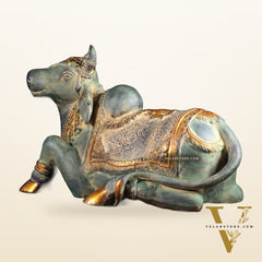 Exquisite Handcrafted Brass Nandi Idol – Vintage Green Patina 21"