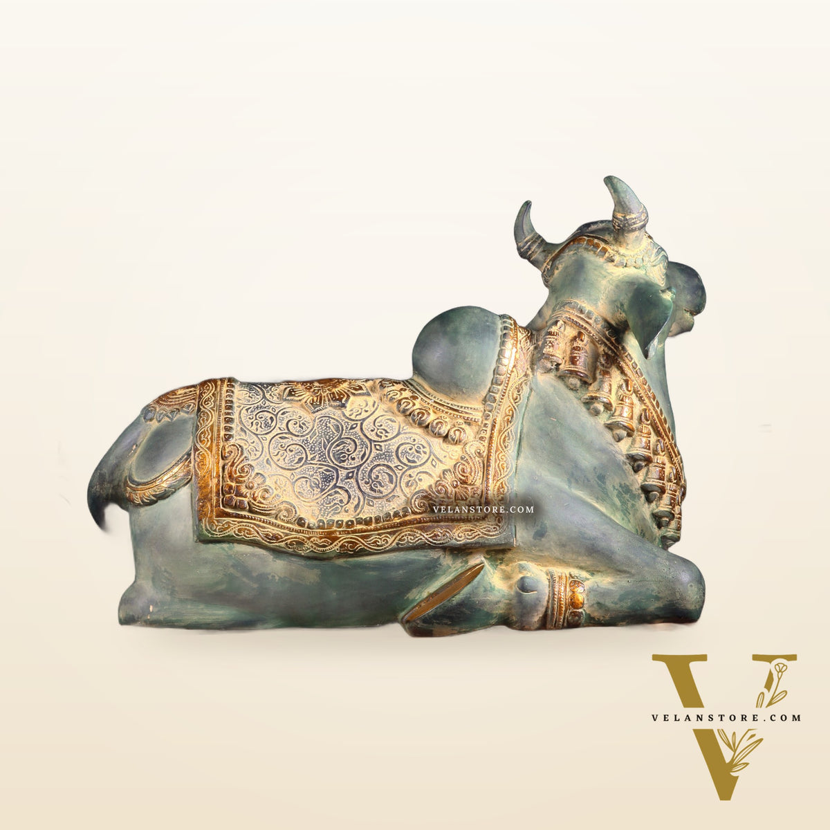 Exquisite Handcrafted Brass Nandi Idol – Vintage Green Patina 21"