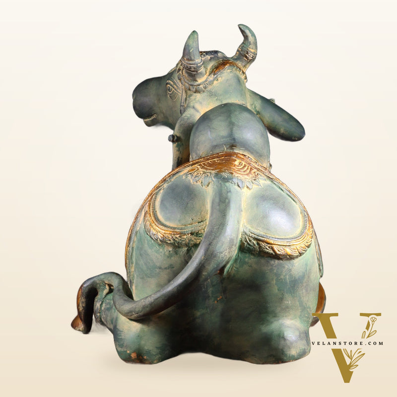 Exquisite Handcrafted Brass Nandi Idol – Vintage Green Patina 21"