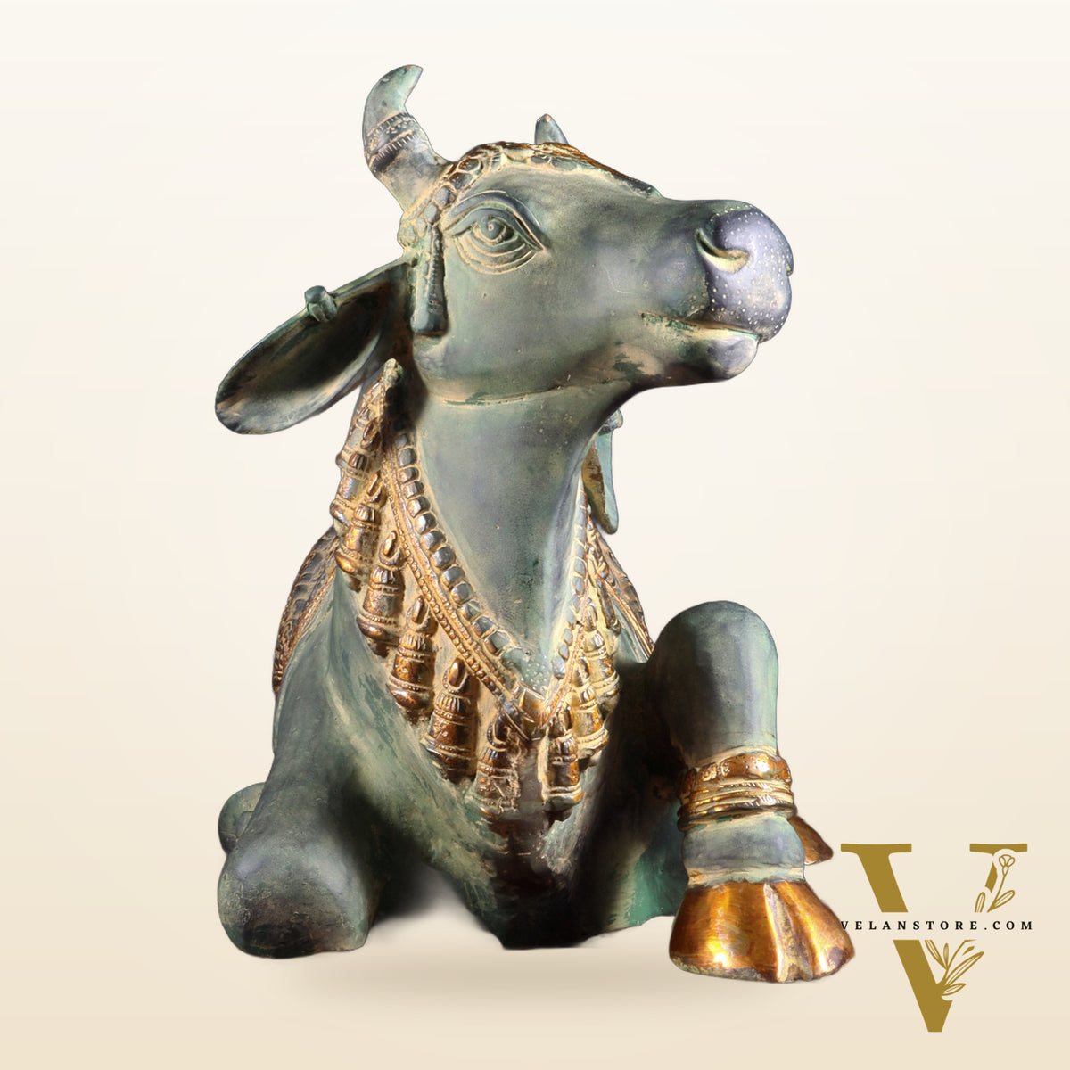Exquisite Handcrafted Brass Nandi Idol – Vintage Green Patina 21"