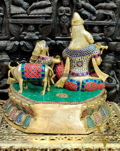 Exquisite Handcrafted Brass Radha Krishna Statue with Cow - 15"