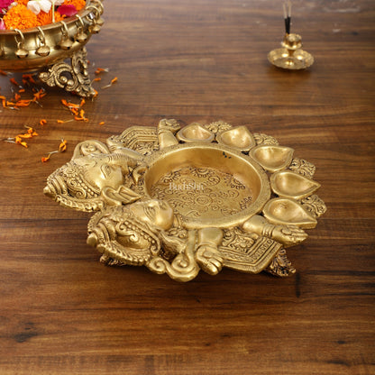 Exquisite Handcrafted Ganesha and Lakshmi Urli Diya and Urli