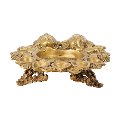 Exquisite Handcrafted Ganesha and Lakshmi Urli Diya and Urli