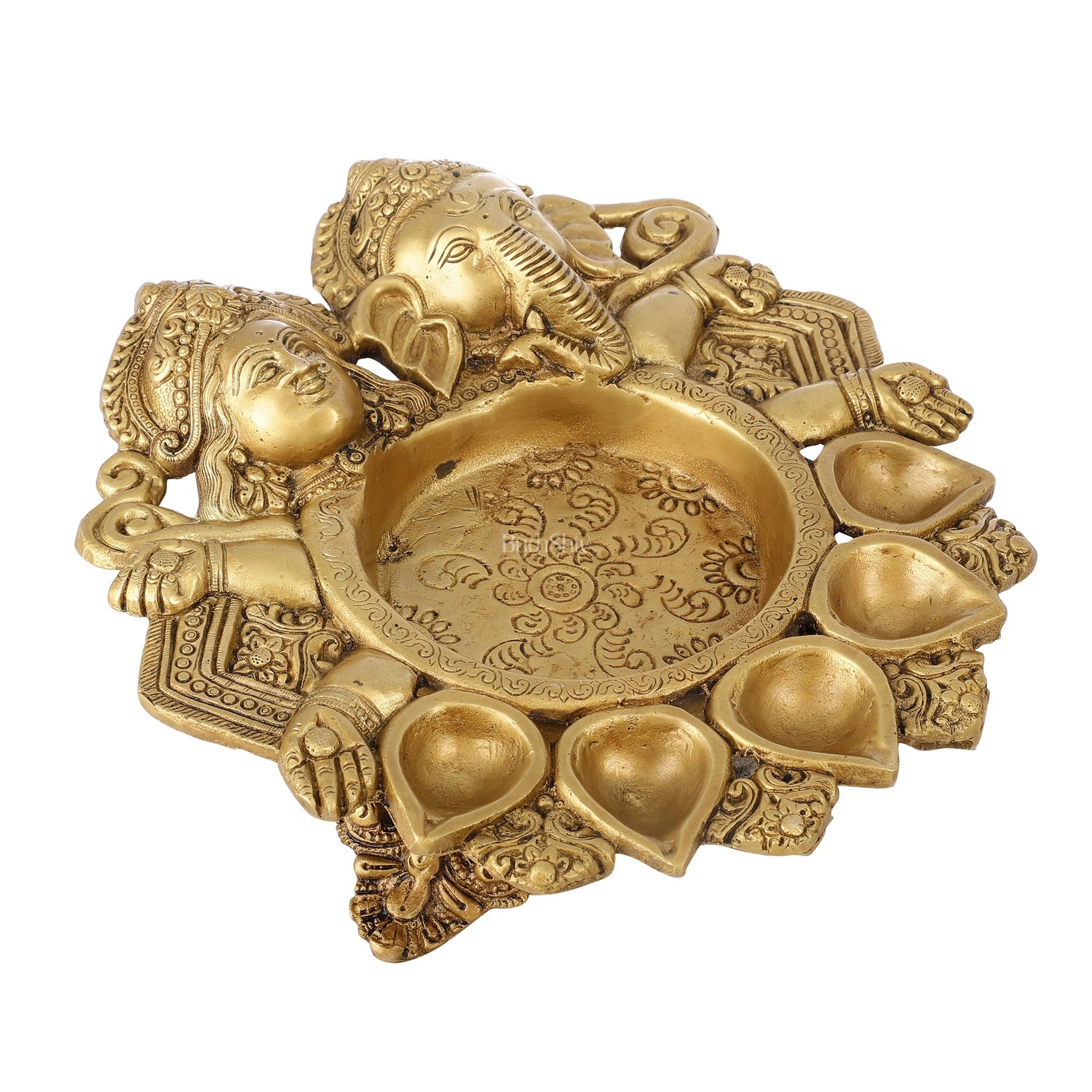 Exquisite Handcrafted Ganesha and Lakshmi Urli Diya and Urli