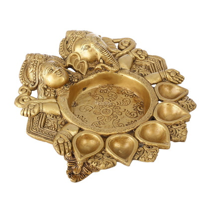 Exquisite Handcrafted Ganesha and Lakshmi Urli Diya and Urli