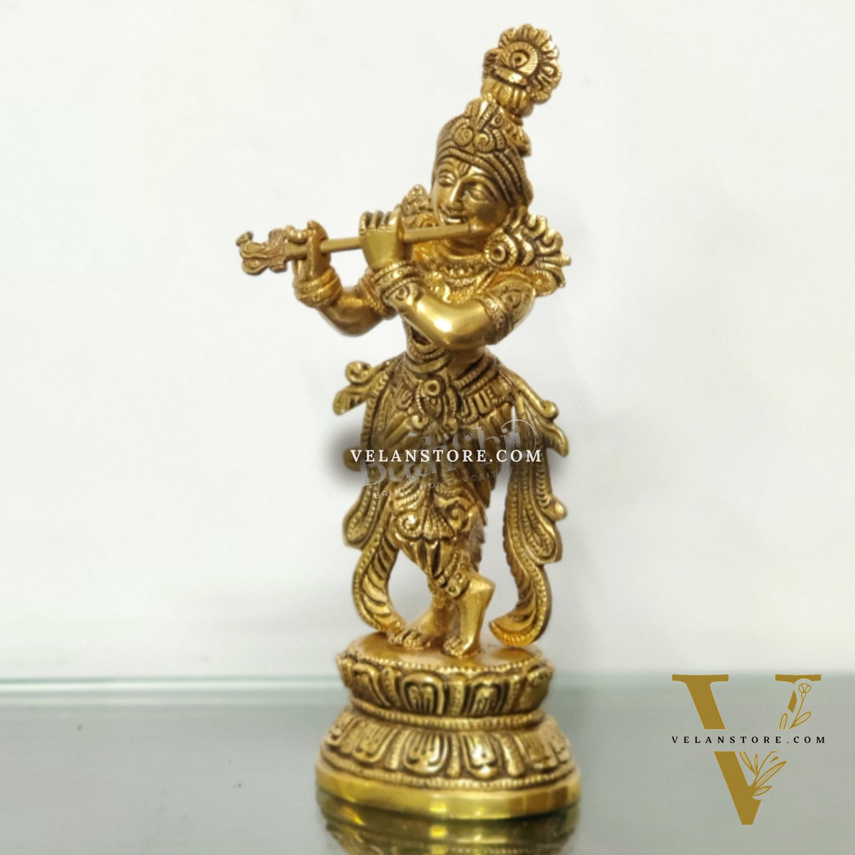 Exquisite Handcrafted Krishna Brass Statue | Height 9.5 Inch