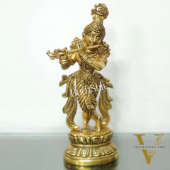 Exquisite Handcrafted Krishna Brass Statue | Height 9.5 Inch