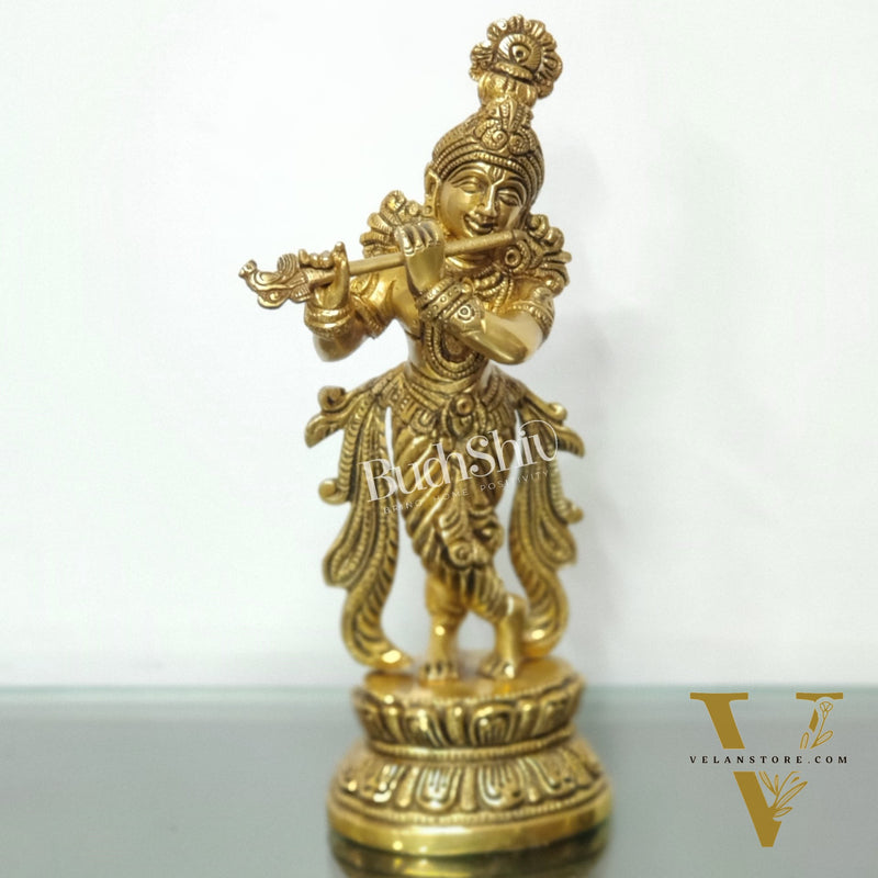Exquisite Handcrafted Krishna Brass Statue | Height 9.5 Inch