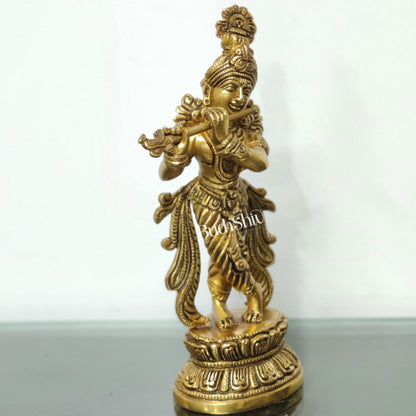 Exquisite Handcrafted Krishna Brass Statue | Height 9.5 Inch